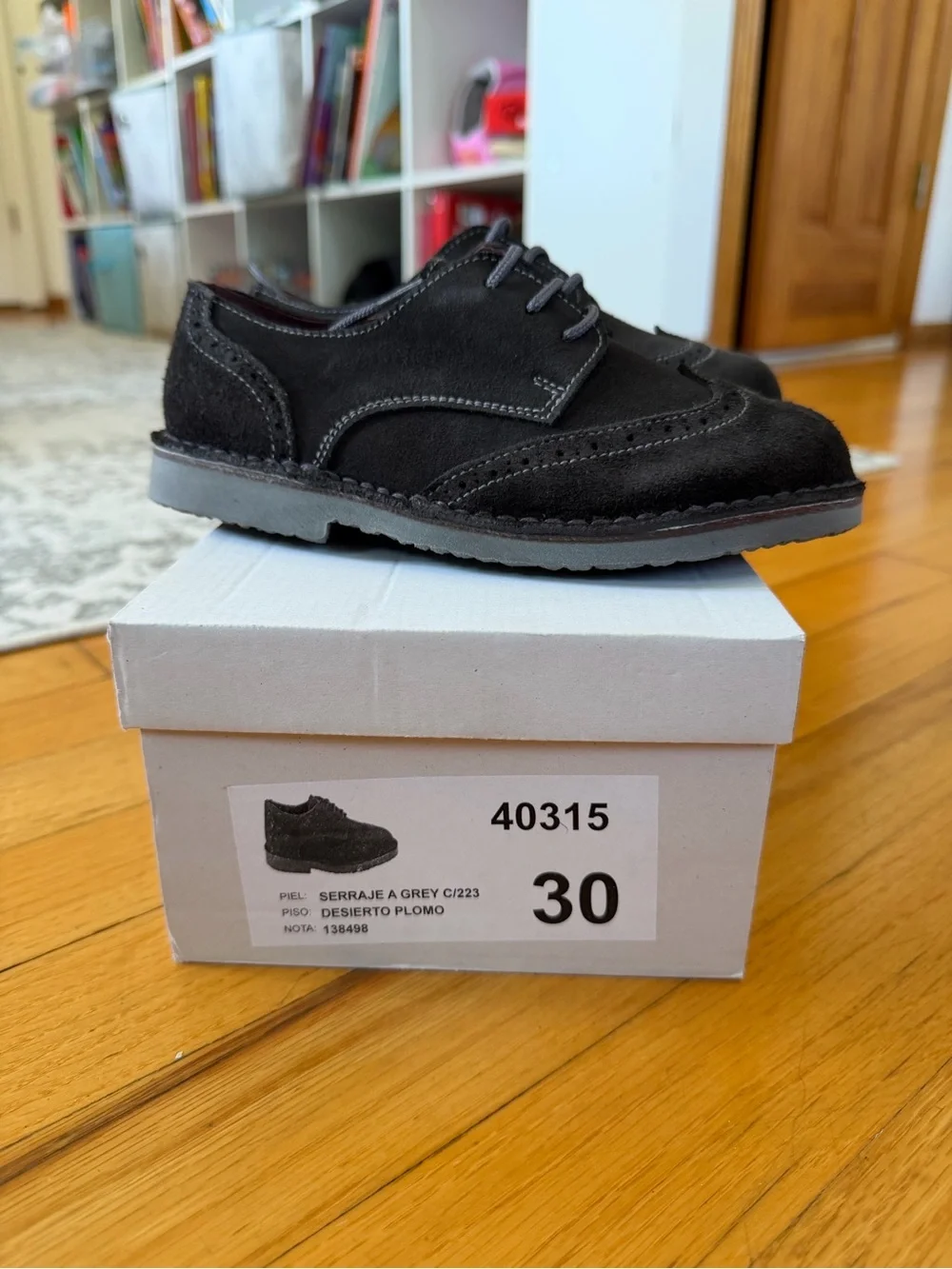 Kids Black Suede Dress Shoes with Wingtip Detail
